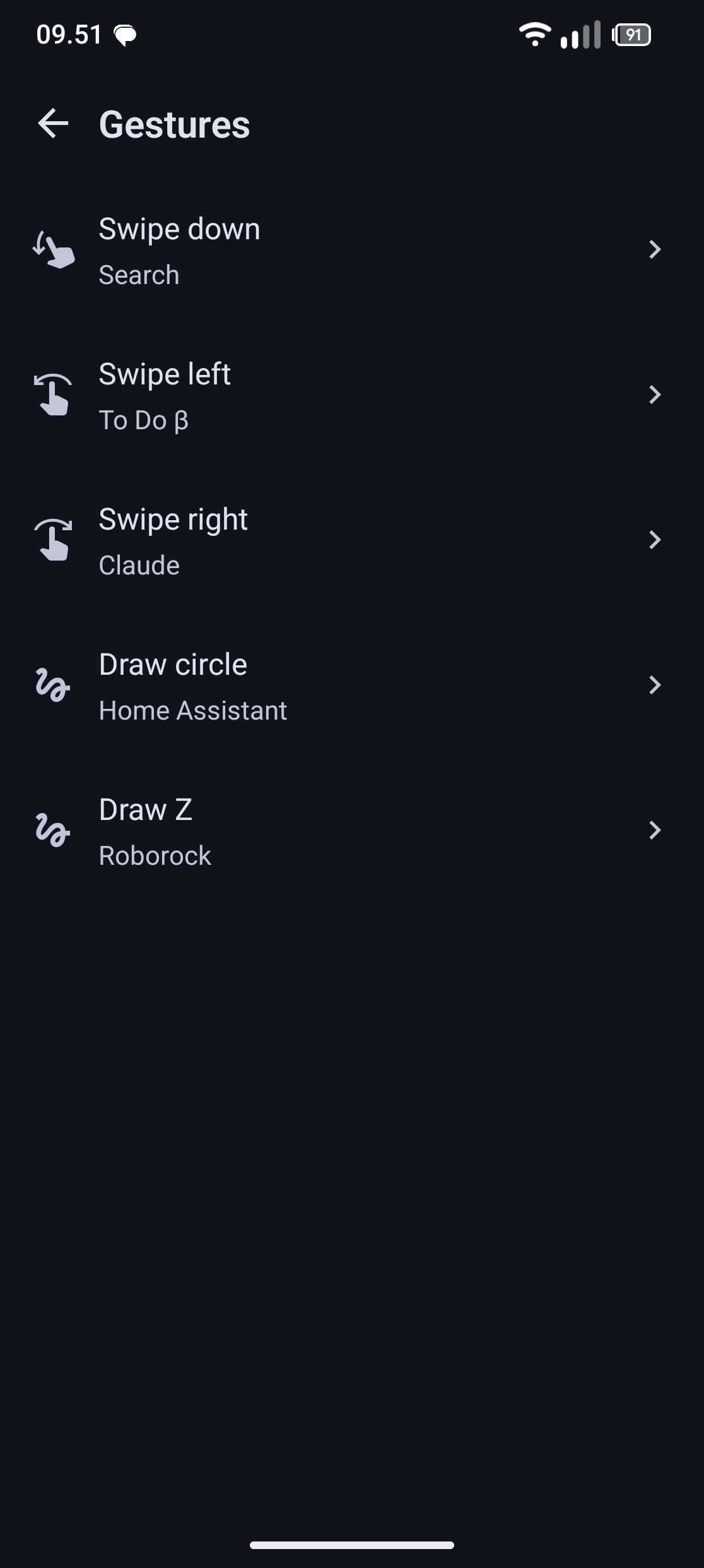 Gesture settings